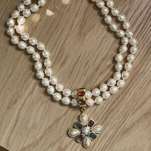 Vintage Pearl and Colored Stone Statement Necklace